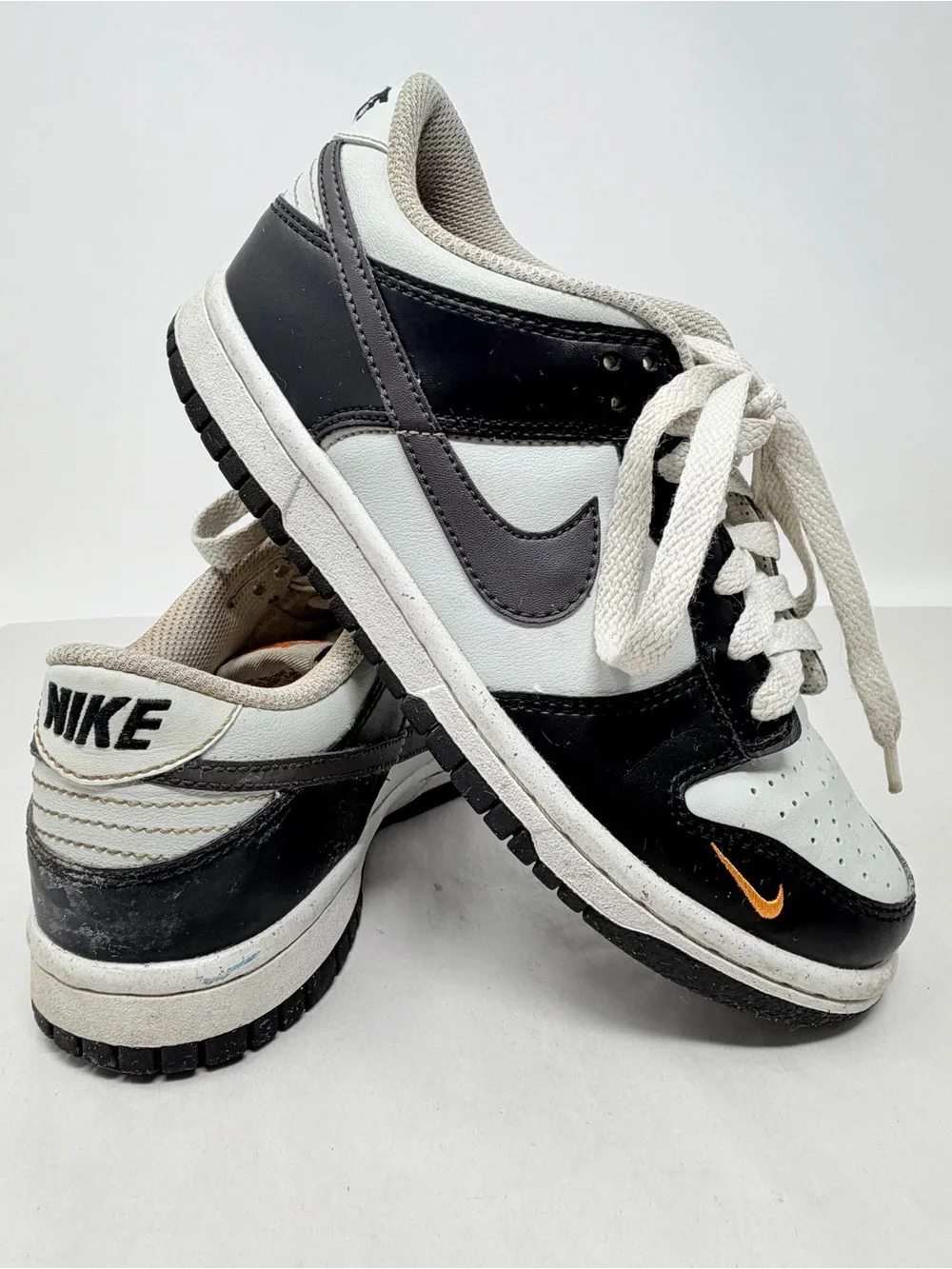 Size 4.5 Y Nike Dunk Low Black White Orange Swoosh Sneakers Y2K Skater